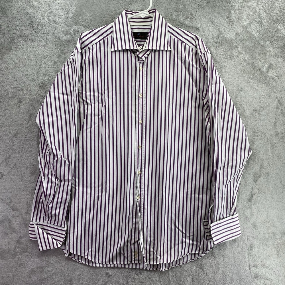 ETRO Shirt Men's 44 Purple Striped Long Sleeve Button Up Italy Made City
